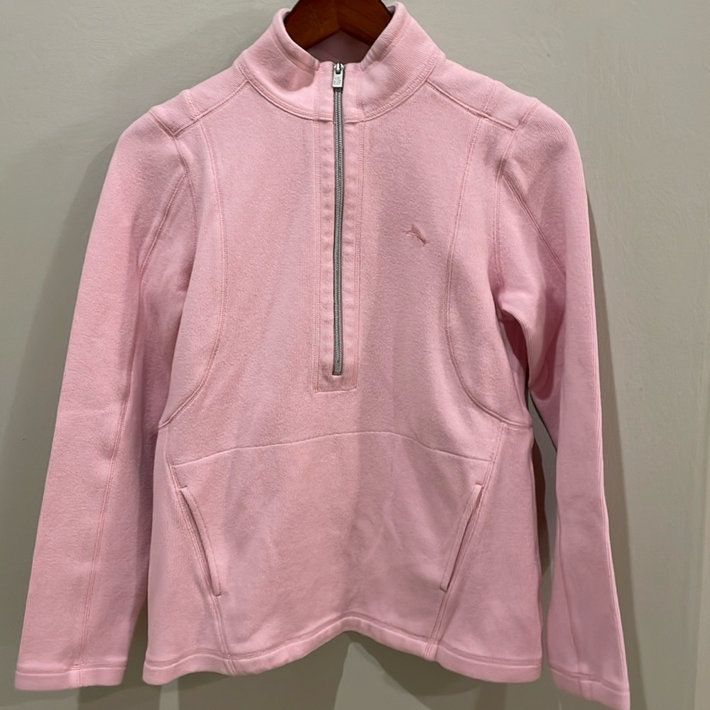 Tommy Bahama women’s heavy sweatshirt, quarter zip, size small, light pink